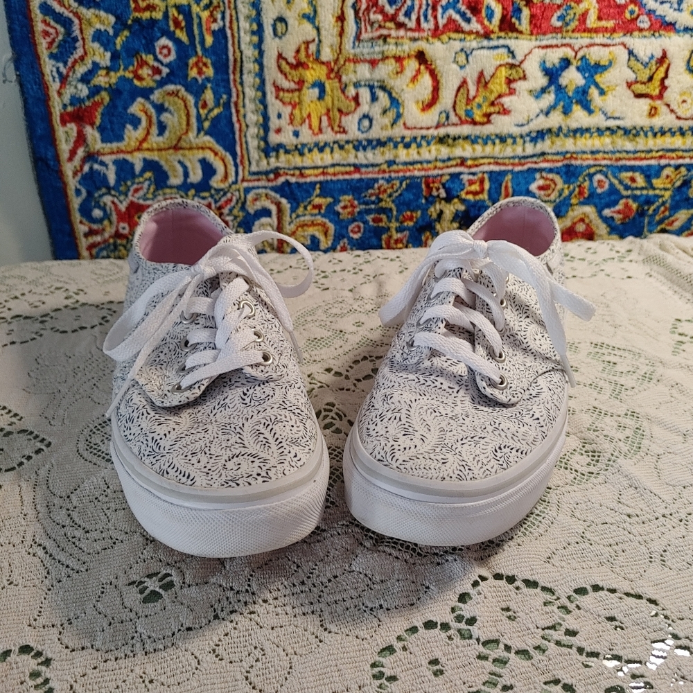 White Lace Pattern Vans